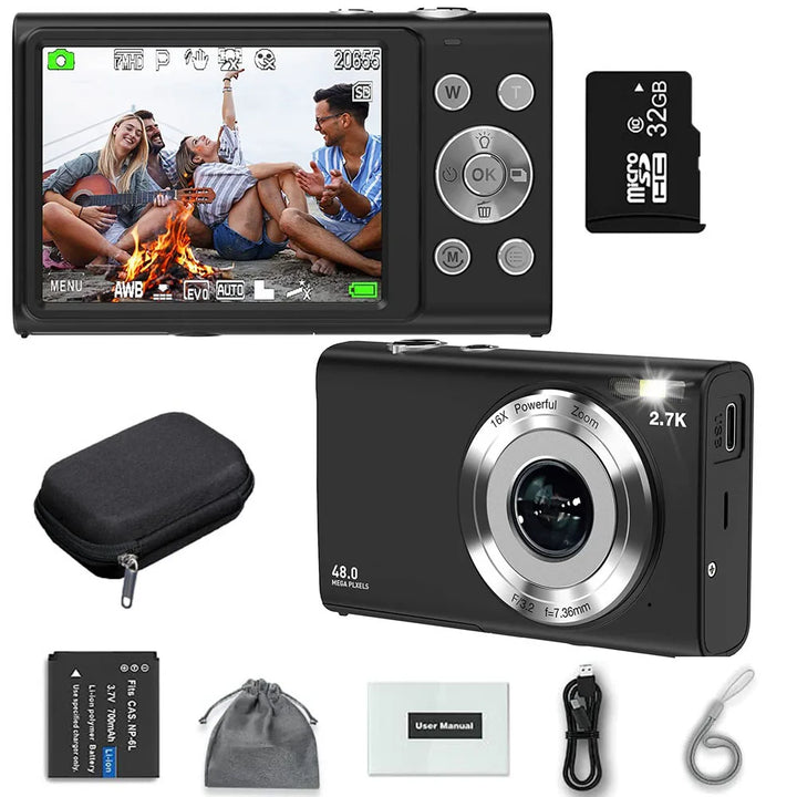4K Digital Kamera Autofocus Vlogging Kamera HD 48MP mat 2.8" groussen Ecran Camcorder Kamera fir Fotografie fir Kanner an Erwuessener