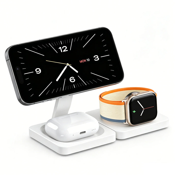 TIMESS Fast Magnéitesch 3 an 1 Wireless Ladegerät fir iPhone 17 16 15 PRO MAX fir Apple Watch iWatch fir Airpods Pro Opluedstatioun