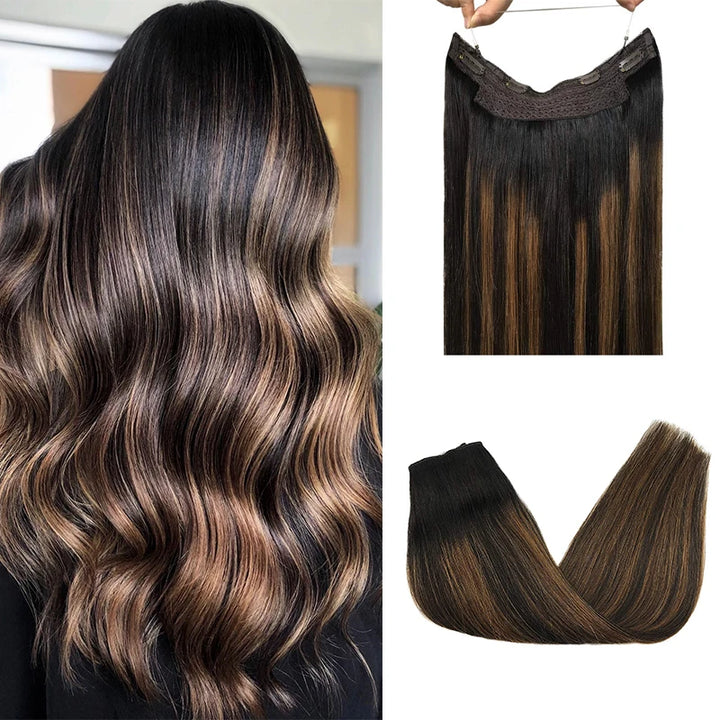 Wire in Hair Extensions Mënsch Hoer Glat Fësch Linn Natierlech Fusioun Hoer Extensions mat Clips Weft Hoer Extensions Fir Fraen