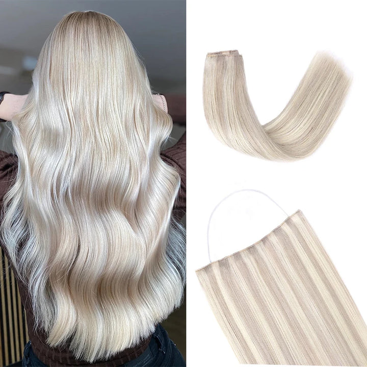 Wire in Hair Extensions Mënsch Hoer Glat Fësch Linn Natierlech Fusioun Hoer Extensions mat Clips Weft Hoer Extensions Fir Fraen