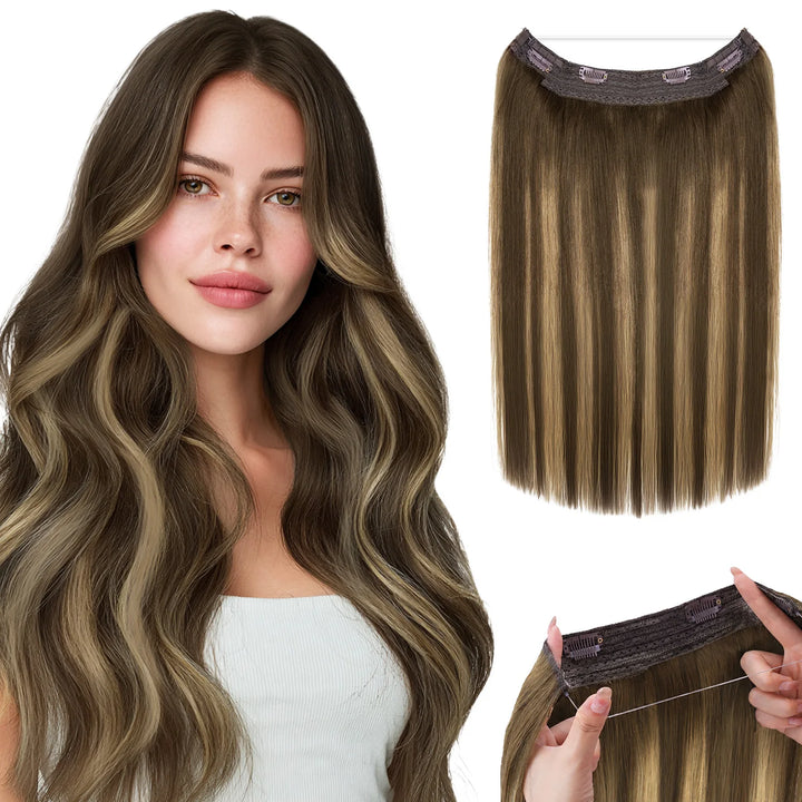 Wire in Hair Extensions Mënsch Hoer Glat Fësch Linn Natierlech Fusioun Hoer Extensions mat Clips Weft Hoer Extensions Fir Fraen