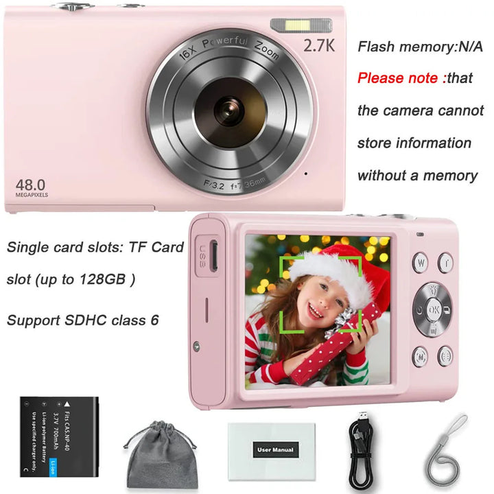 4K Digital Kamera Autofocus Vlogging Kamera HD 48MP mat 2.8" groussen Ecran Camcorder Kamera fir Fotografie fir Kanner an Erwuessener