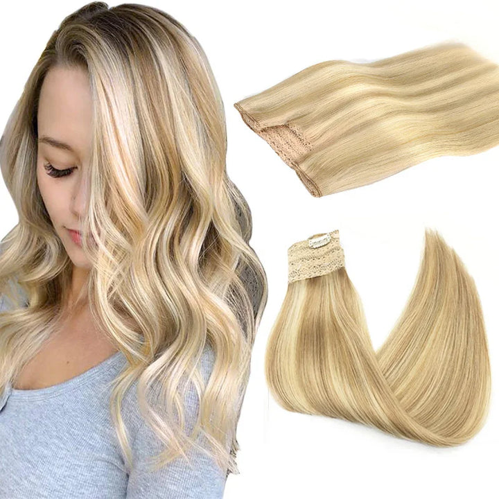 Wire in Hair Extensions Mënsch Hoer Glat Fësch Linn Natierlech Fusioun Hoer Extensions mat Clips Weft Hoer Extensions Fir Fraen