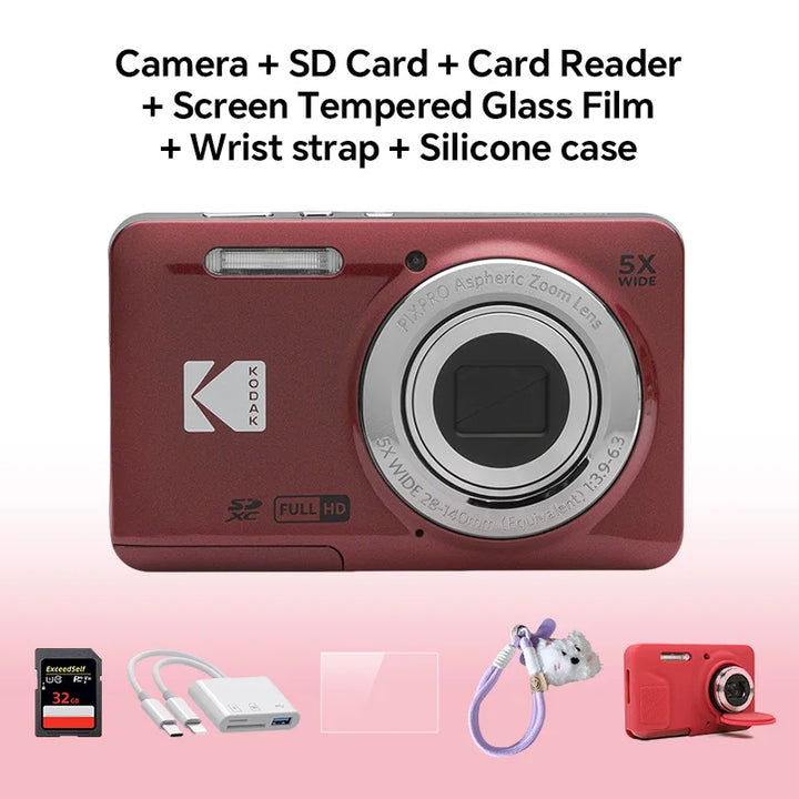 KODAK PIXPRO FZ55-RD 16MP Digitalkamera 5X Opteschen Zoom 28mm Wäitwénkel 1080P Full HD Video 2.7" LCD Vlogging Kamera