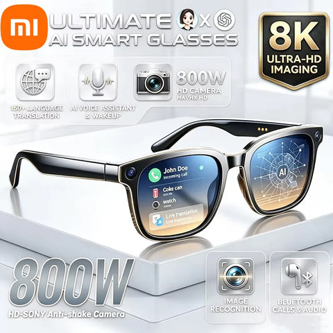 Xiaomi Smart AI Brëll 8MP HD 4K Opname Kamera Foto Video Sprooch Uruff Iwwersetzung Waasserdicht Bluetooth AI Motorrad Brëll