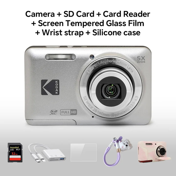 KODAK PIXPRO FZ55-RD 16MP Digitalkamera 5X Opteschen Zoom 28mm Wäitwénkel 1080P Full HD Video 2.7" LCD Vlogging Kamera