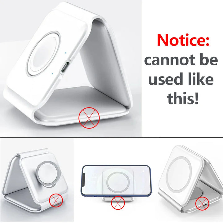 3 an 1 kabellos Opluedstatioun fir Apple MagSafe Charger, zesummeklappbare magnetesche Reescharger fir iPhone Apple Watch AirPods Pro