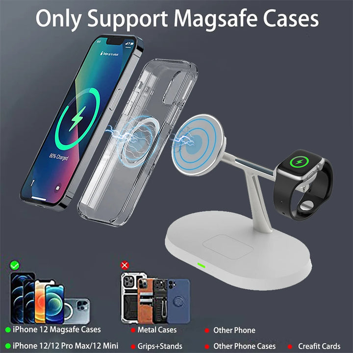 30W 3 An 1 Magnéitescht Drahtlost Ladegerät Fast Charging Dock Station fir iPhone14/15/16/17Pro Max Apple Watch 8 7 6 Airpods Pro