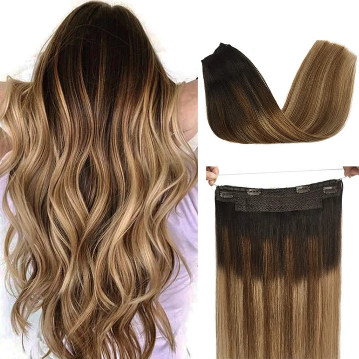 Wire in Hair Extensions Mënsch Hoer Glat Fësch Linn Natierlech Fusioun Hoer Extensions mat Clips Weft Hoer Extensions Fir Fraen