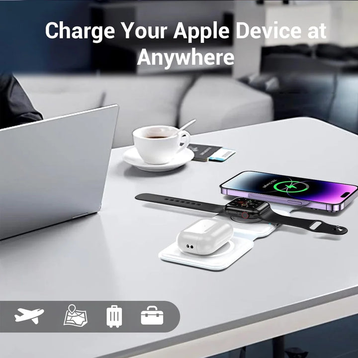 3 an 1 kabellos Opluedstatioun fir Apple MagSafe Charger, zesummeklappbare magnetesche Reescharger fir iPhone Apple Watch AirPods Pro