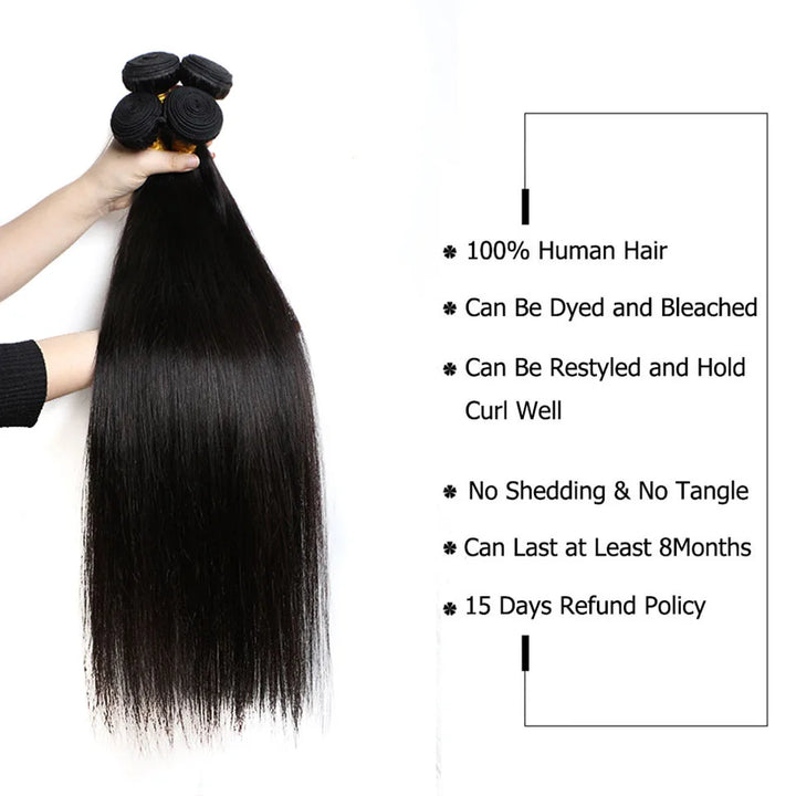 PerisModa 100% Straight Human Hair Bundles 1/3/4 Pcs Weave Bundles Human Hair Extensions Brazilian Remy Natural Black Human Hair
