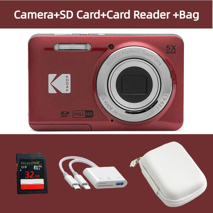 KODAK PIXPRO FZ55-RD 16MP Digitalkamera 5X Opteschen Zoom 28mm Wäitwénkel 1080P Full HD Video 2.7" LCD Vlogging Kamera