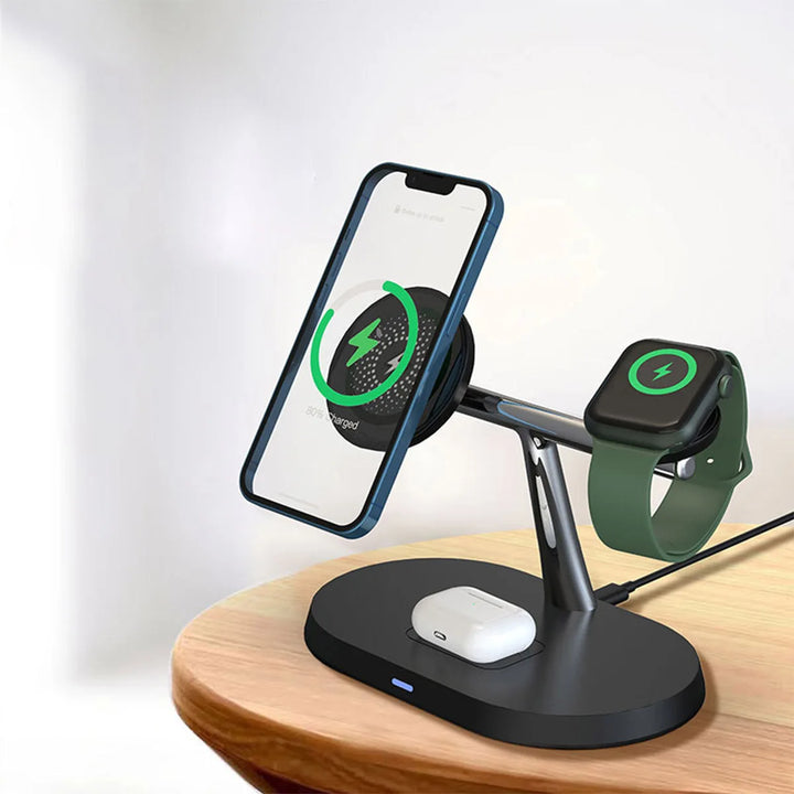 30W 3 An 1 Magnéitesch Wireless Opluedstatioun Dockingstatioun fir iPhone 14/15/16/17 Pro Max Apple Watch 8 7 6 Airpods Pro