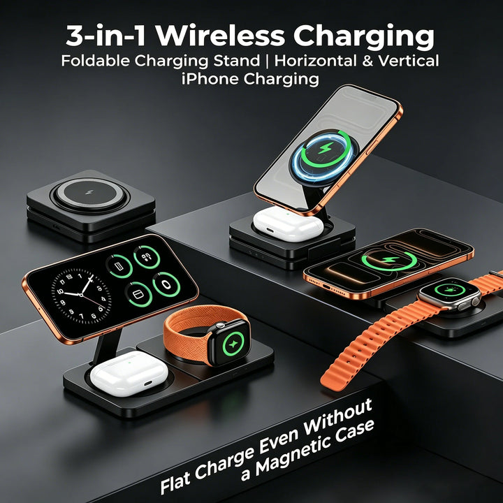 TIMESS Fast Magnéitesch 3 an 1 Wireless Ladegerät fir iPhone 17 16 15 PRO MAX fir Apple Watch iWatch fir Airpods Pro Opluedstatioun