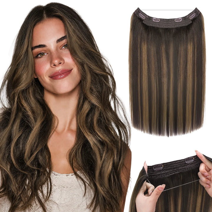 Wire in Hair Extensions Mënsch Hoer Glat Fësch Linn Natierlech Fusioun Hoer Extensions mat Clips Weft Hoer Extensions Fir Fraen