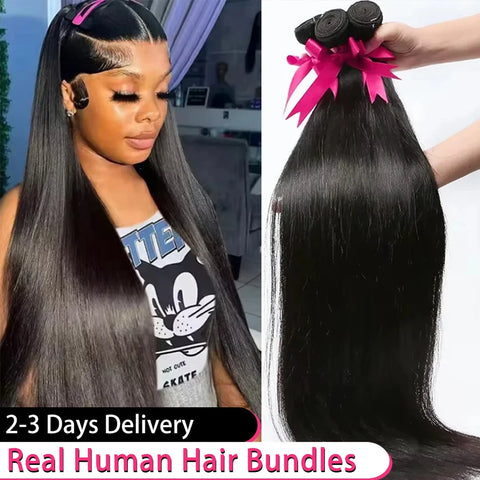 30 40 Zoll Bone Straight Echthaar Weave Bundles 16A Brasilianesch Naturfaarf 1 3 4 Stécker Real Roh Echthaar Bundles Extensiounen