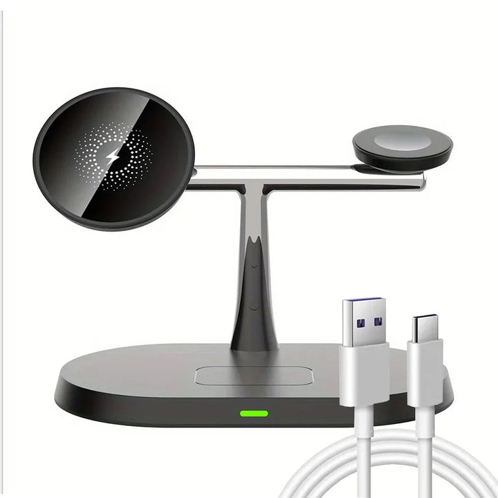 30W 3 An 1 Magnéitesch Wireless Ladestand Schnell Opluedstatioun fir iPhone14/15/16/17Pro Max Apple Watch 8 7 6 Airpods Pro