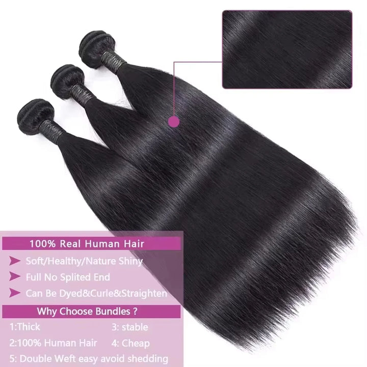 30 40 Zoll Bone Straight Echthaar Weave Bundles 16A Brasilianesch Naturfaarf 1 3 4 Stécker Real Roh Echthaar Bundles Extensiounen