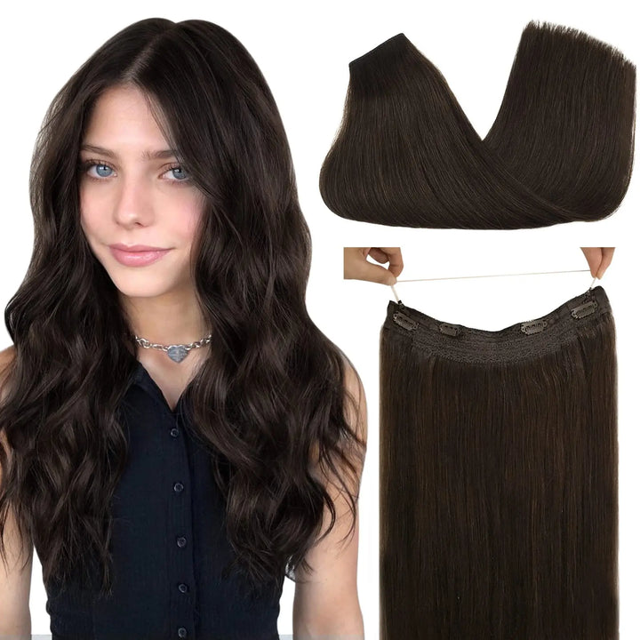 Wire in Hair Extensions Mënsch Hoer Glat Fësch Linn Natierlech Fusioun Hoer Extensions mat Clips Weft Hoer Extensions Fir Fraen