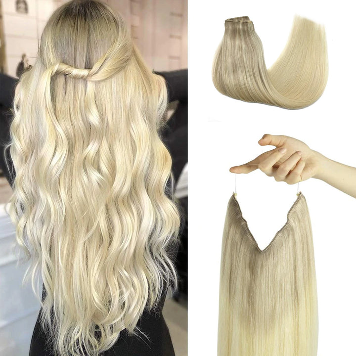 Wire in Hair Extensions Mënsch Hoer Glat Fësch Linn Natierlech Fusioun Hoer Extensions mat Clips Weft Hoer Extensions Fir Fraen