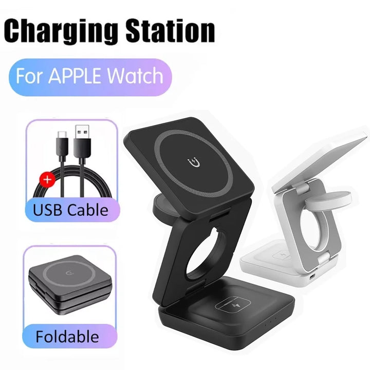 3 an 1 kabellosen Opluedstatioun Magnéitesch ausklappbar kabellos Opluedstatioun fir iPhone 16 15 14 13 Pro Max Apple Watch 8 9 Charger