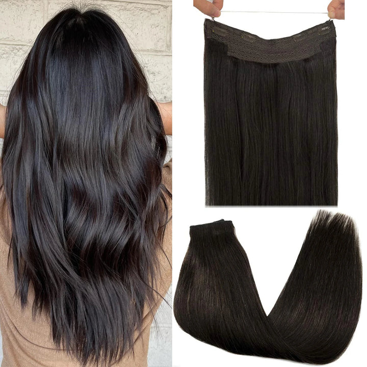 Wire in Hair Extensions Mënsch Hoer Glat Fësch Linn Natierlech Fusioun Hoer Extensions mat Clips Weft Hoer Extensions Fir Fraen
