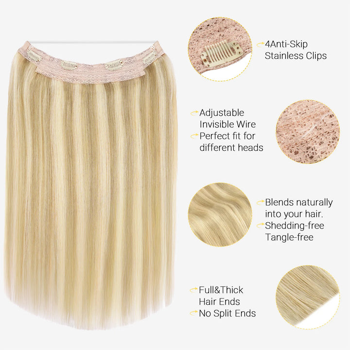 Wire in Hair Extensions Mënsch Hoer Glat Fësch Linn Natierlech Fusioun Hoer Extensions mat Clips Weft Hoer Extensions Fir Fraen