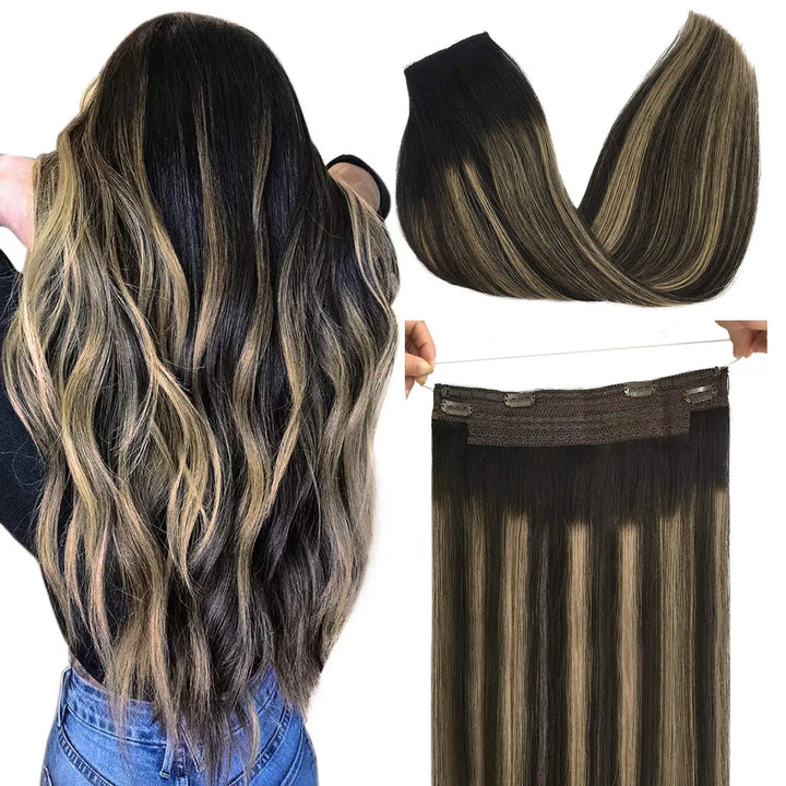 Wire in Hair Extensions Mënsch Hoer Glat Fësch Linn Natierlech Fusioun Hoer Extensions mat Clips Weft Hoer Extensions Fir Fraen